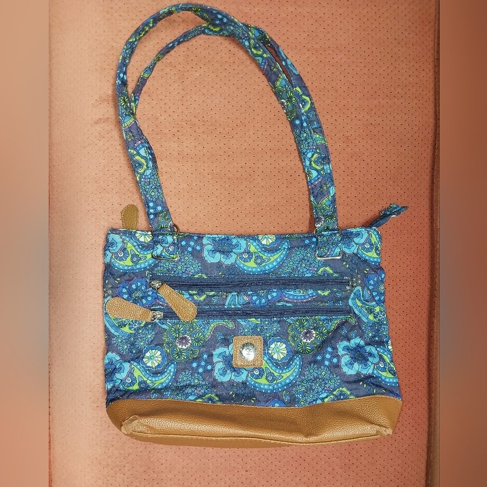 Stone Mountain Llc Usa Floral Blue And Tan Women's Bag